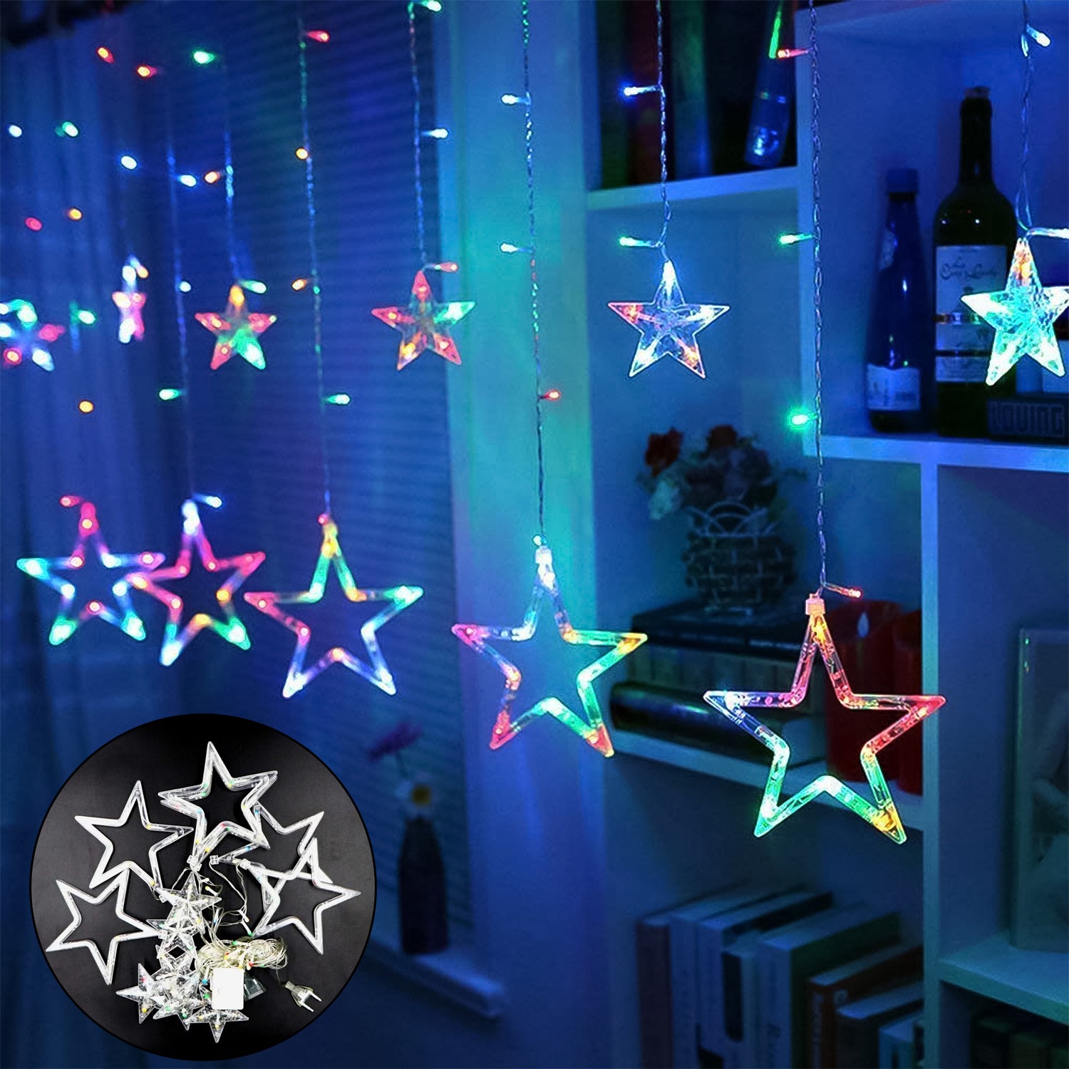 12 Star LED Curtain String Lights with 8 Flash Modes