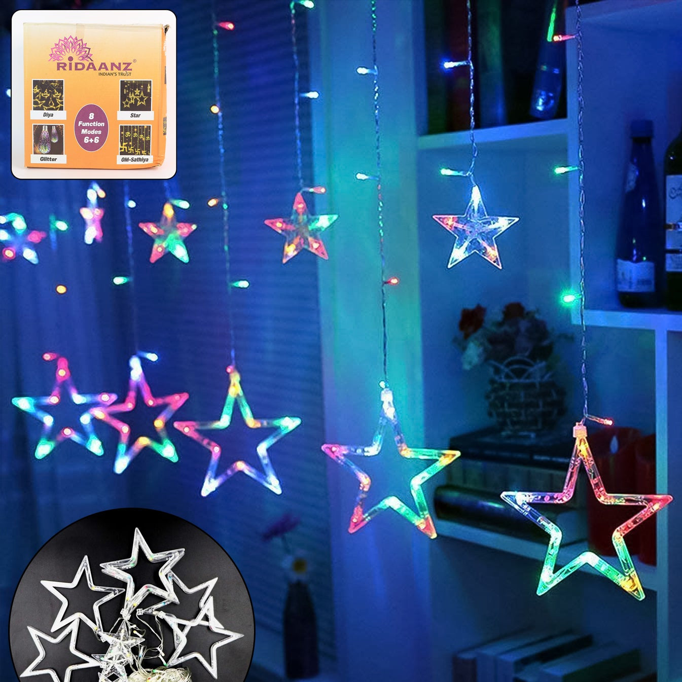 12 Star LED Curtain String Lights with 8 Flash Modes 1