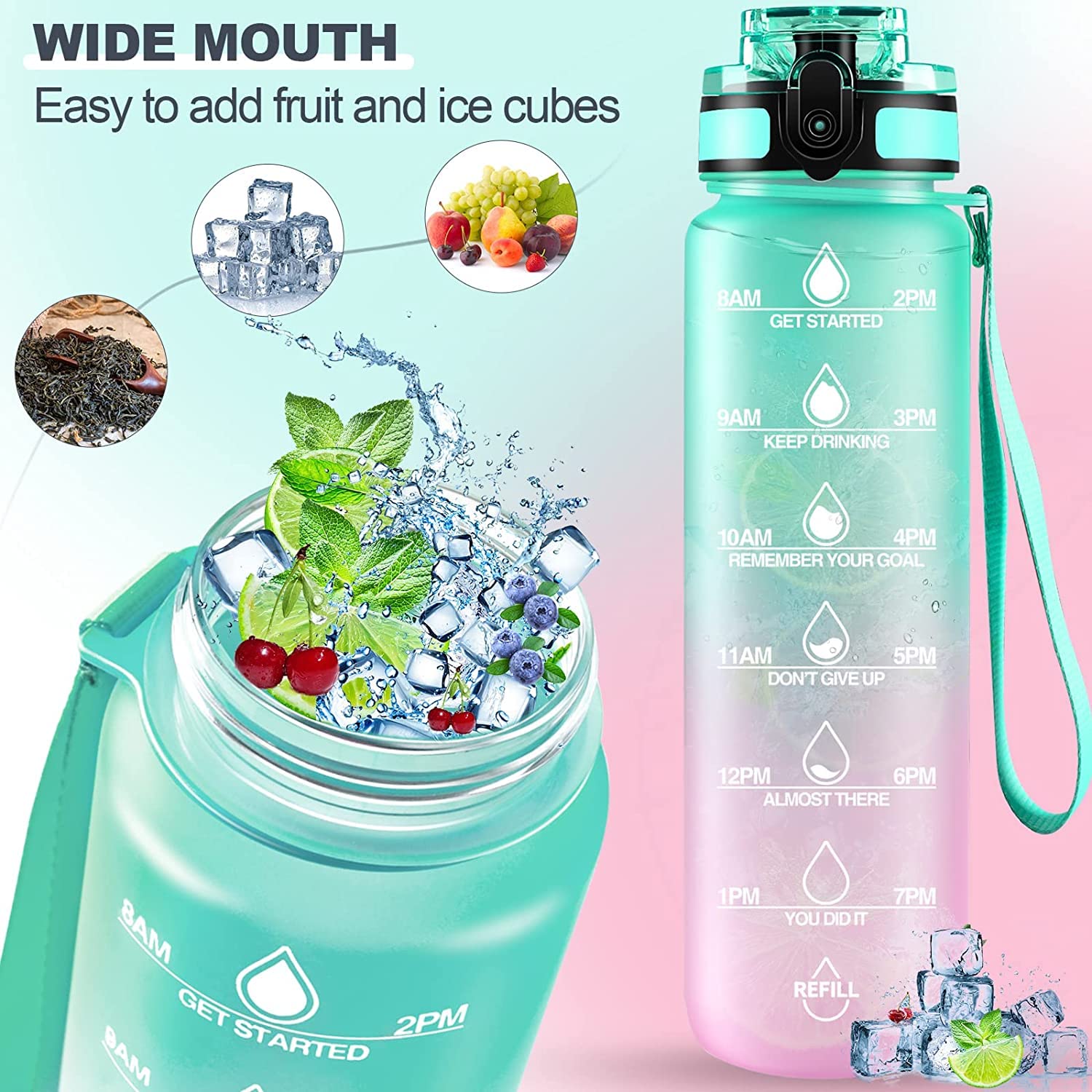 Motivational Water Bottle With Straw - BPA Free