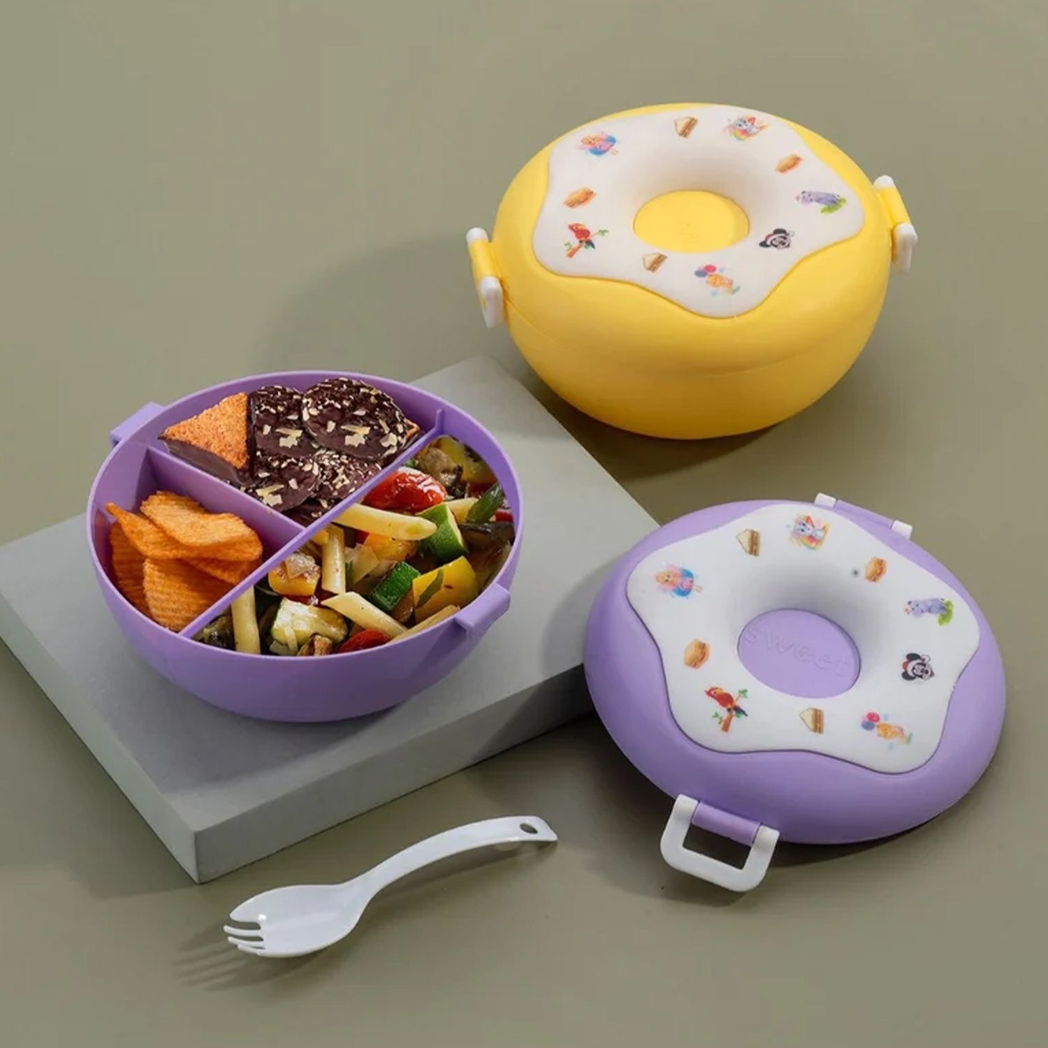 Donut Shaped Double Insulated 3 Compartment Lunch Box | Mohali Store