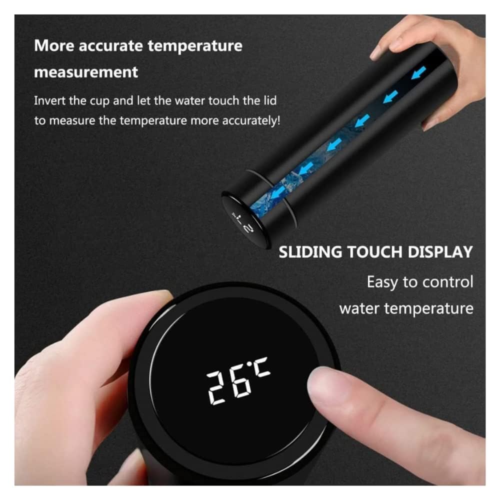 Black Smart Vacuum Insulated Water Bottle – 500ml, LED Temperature Display