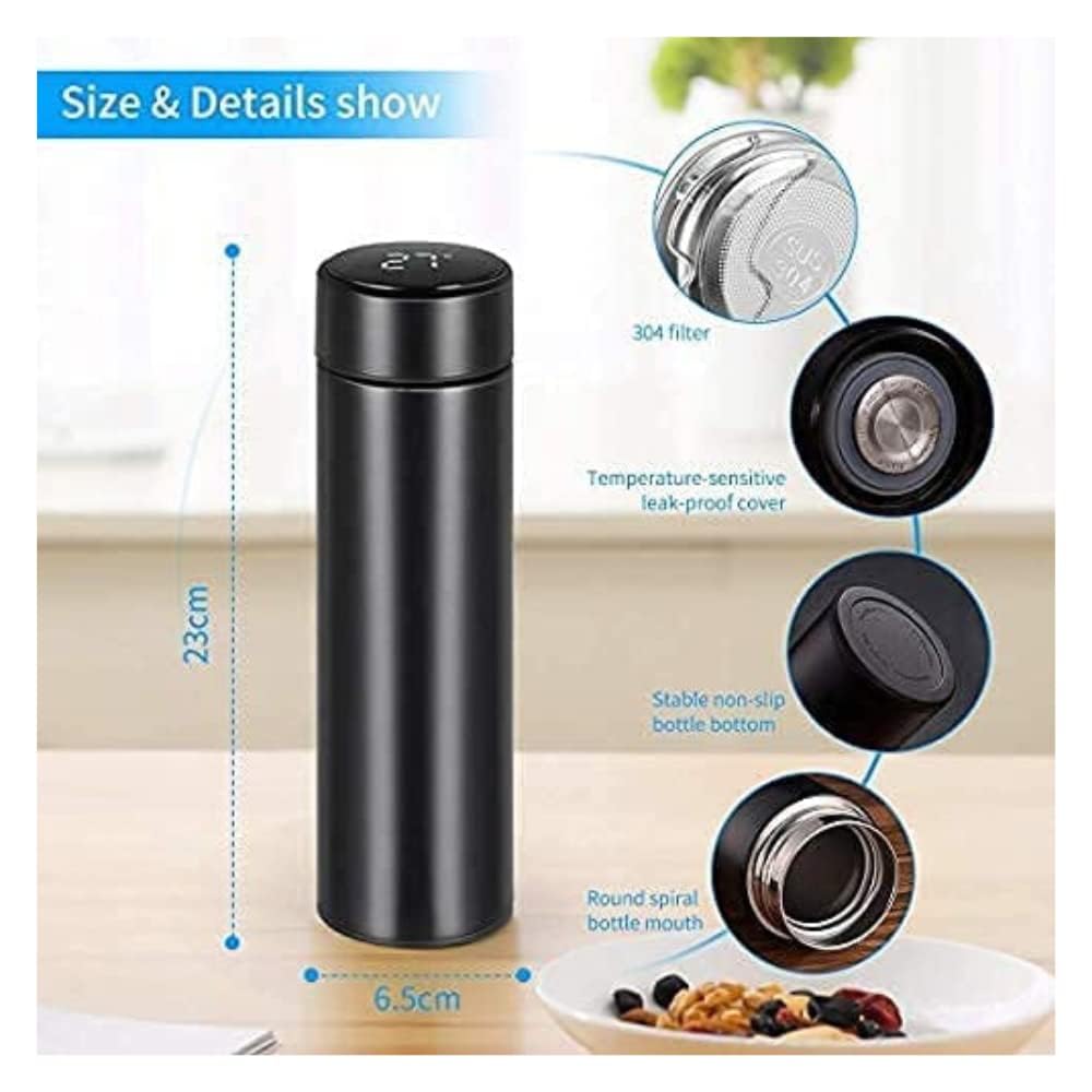 Black Smart Vacuum Insulated Water Bottle – 500ml, LED Temperature Display