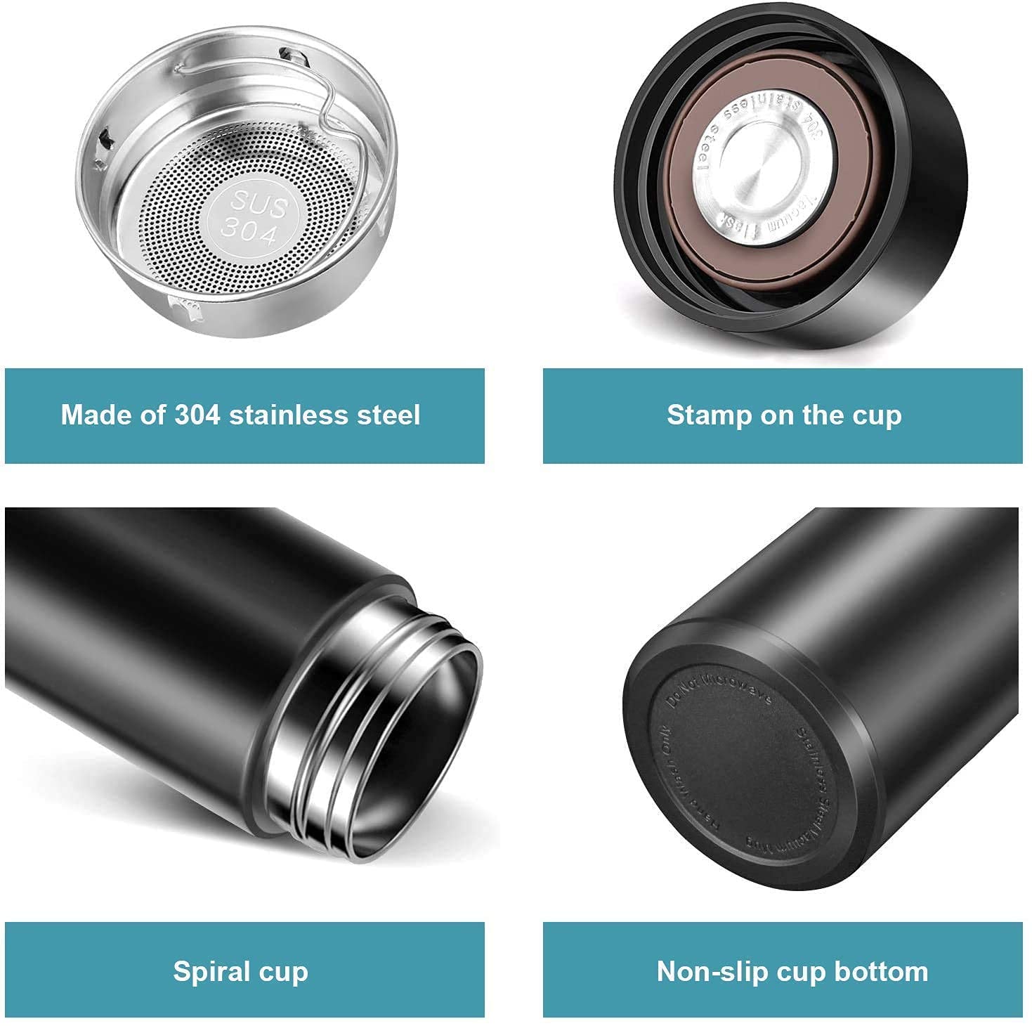 Black Smart Vacuum Insulated Water Bottle – 500ml, LED Temperature Display