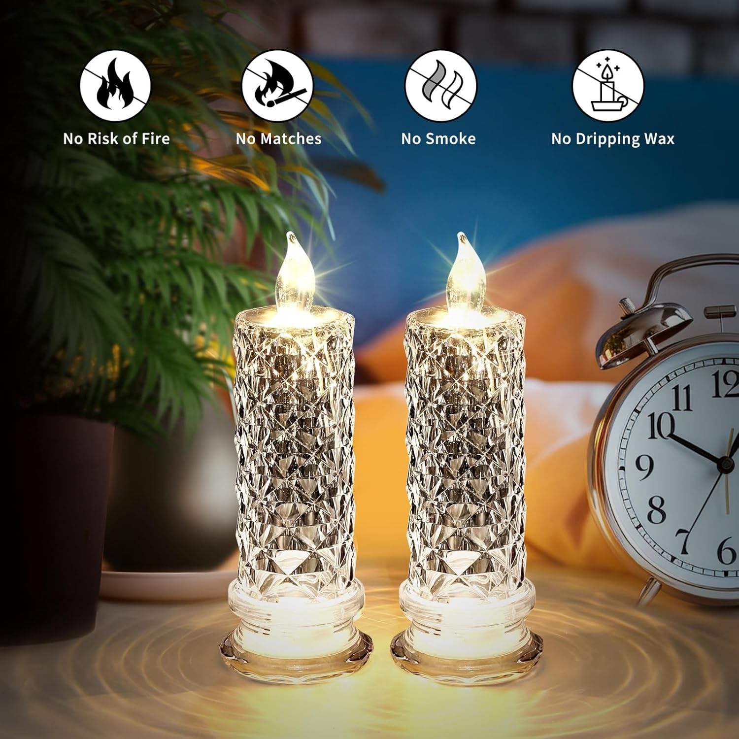 LED Crystal Candle for Home Decoration – White Color, Flickering Flameless Light (Pack of 1)