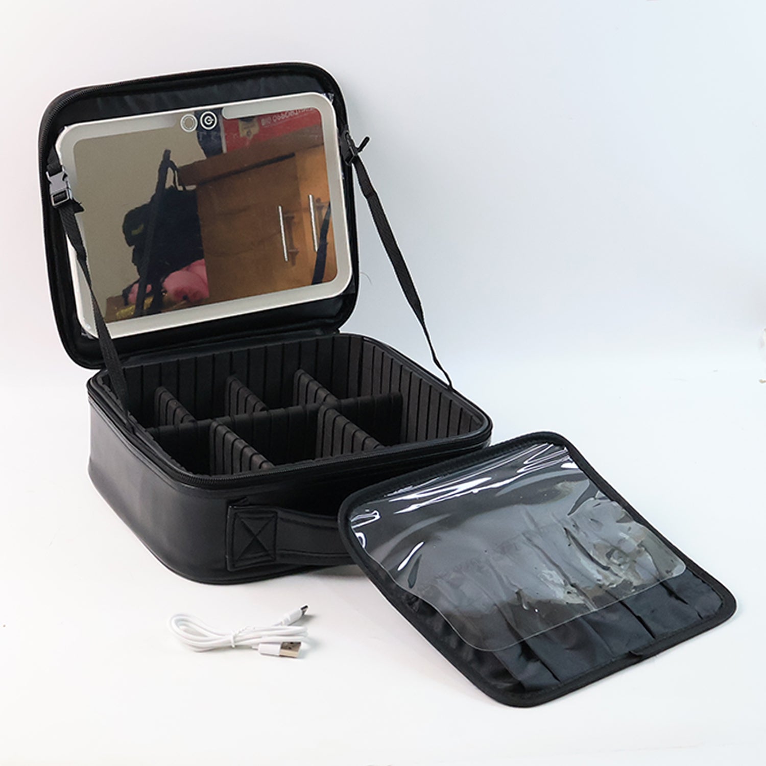 Travel Train Case with Mirror LED Light, 3 Cosmetic Bag Portable Storage