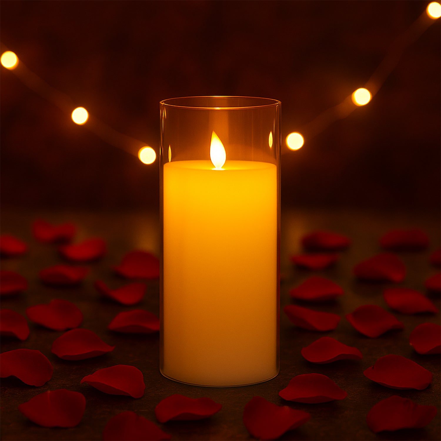Acrylic Glass LED Pillar Candle - Flameless & Smokeless, Realistic Flickering Light