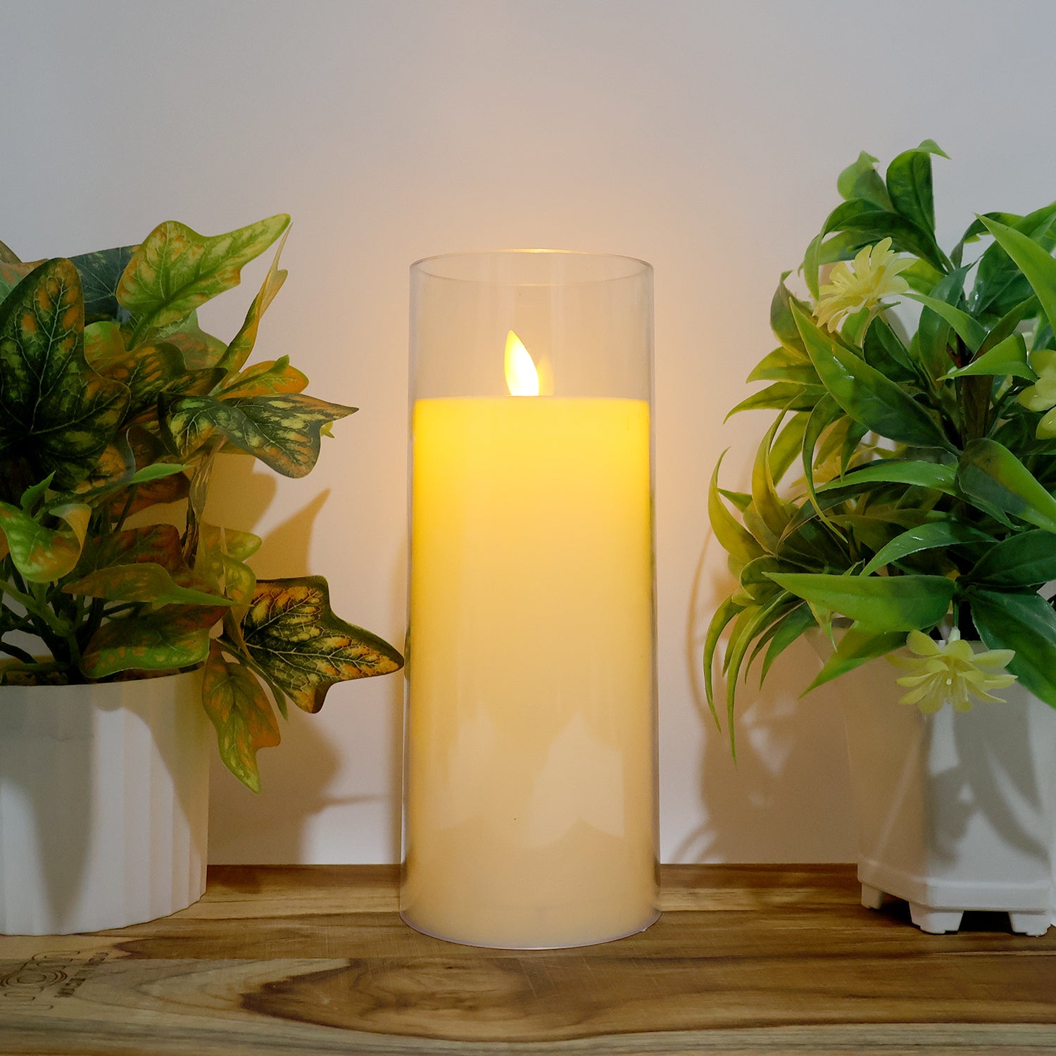 Acrylic Glass LED Pillar Candle - Flameless & Smokeless, Realistic Flickering Light