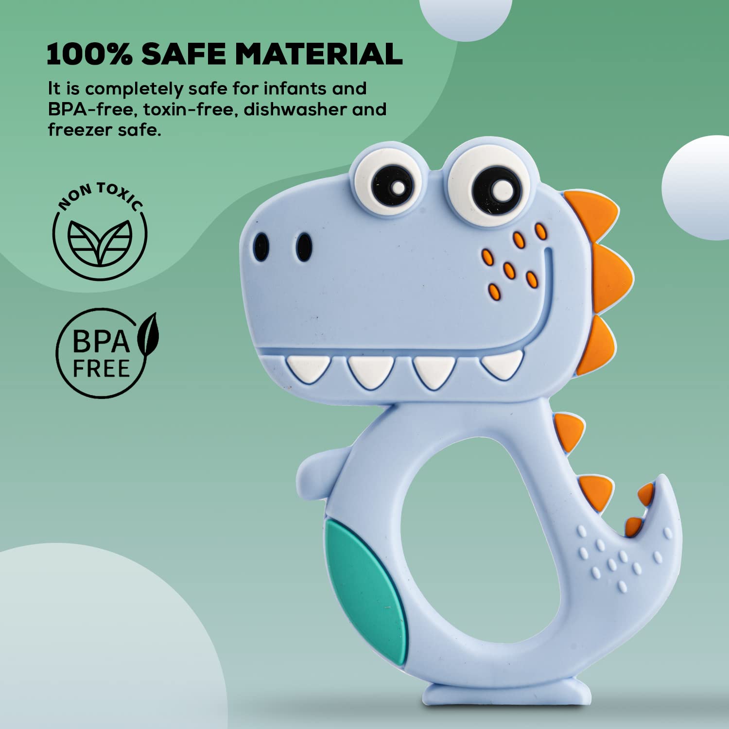 Silicone Dinosaur Teether for Babies – 1 Pc, BPA-Free, Mix Design & Color, Soft & Safe Teething Toy