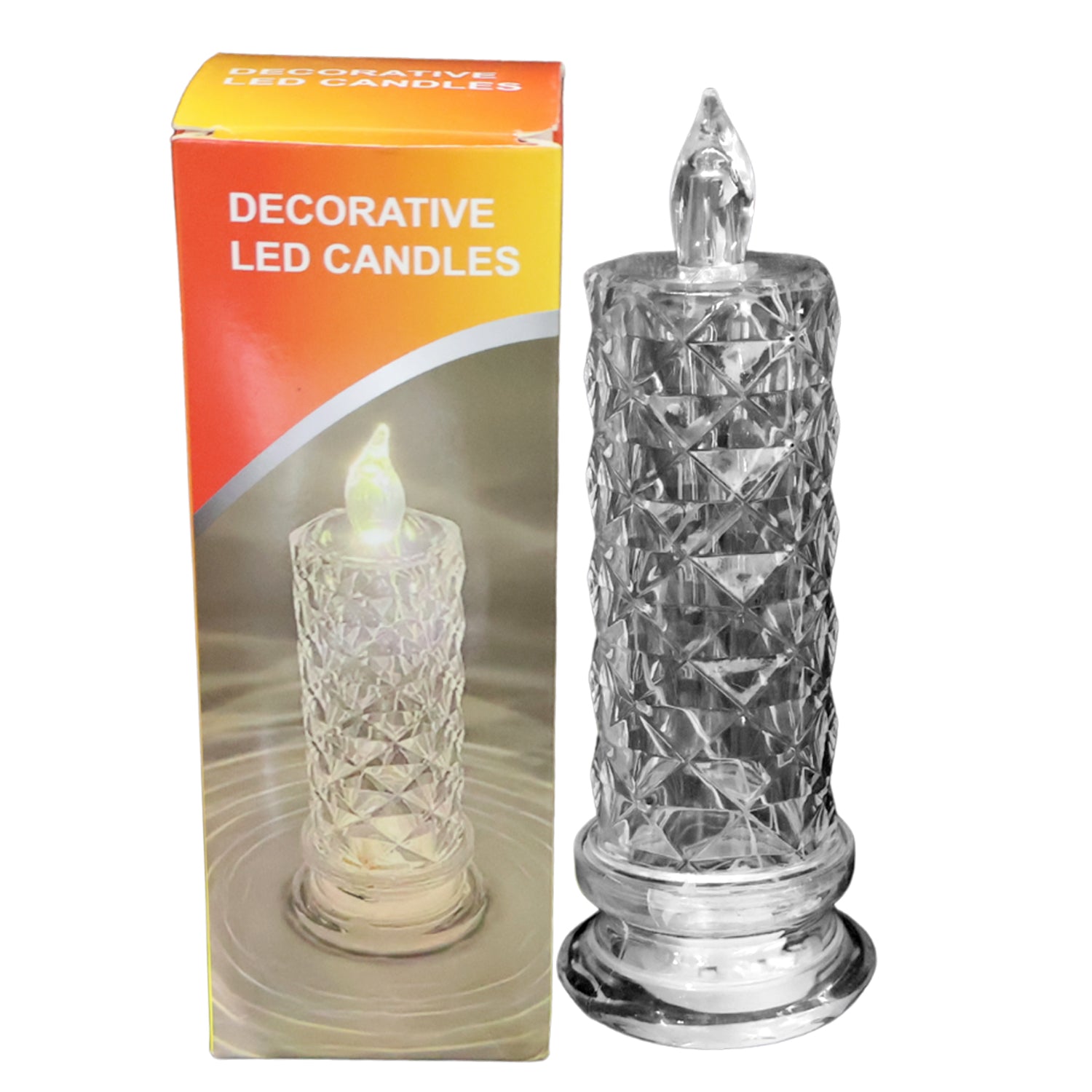 LED Crystal Candle for Home Decoration – White Color, Flickering Flameless Light (Pack of 1)