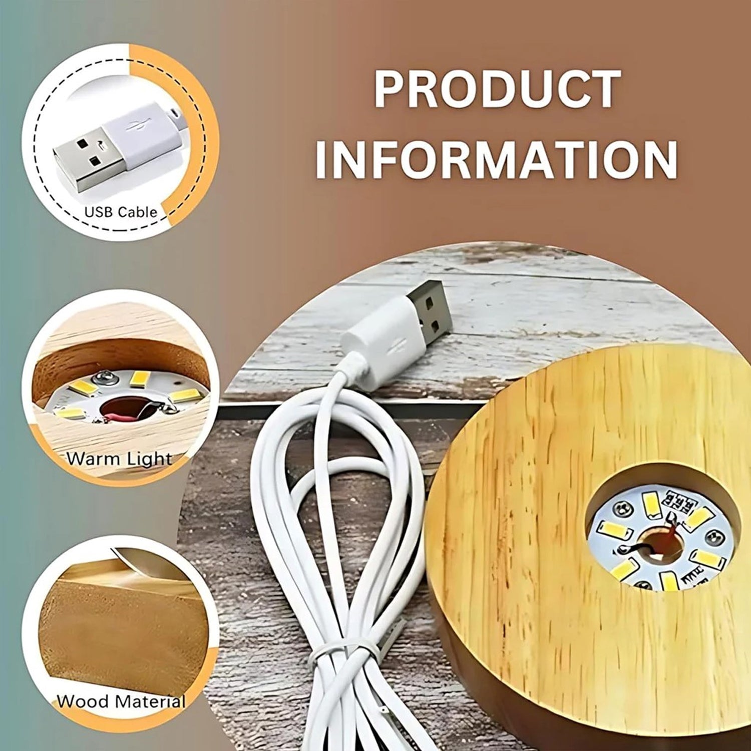 Ganpati 3d Crystal Ball Lamps With Wood Base