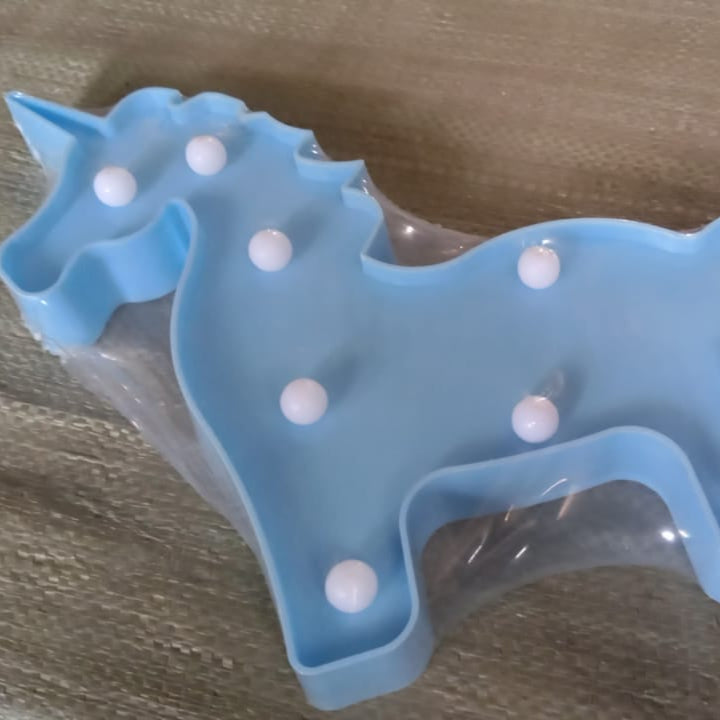 LED Unicorn Night Light – Battery-Operated, Wall-Mountable & Table Decor Lamp in Light Blue