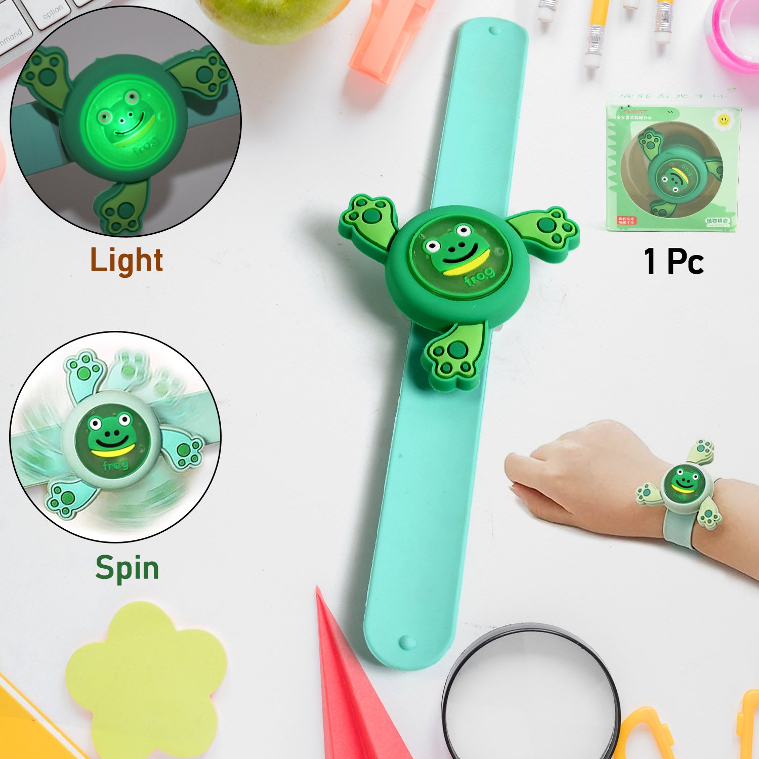 LED Light Spinning Slap Bracelet – Kids’ Cartoon Wristband (1 Pc)