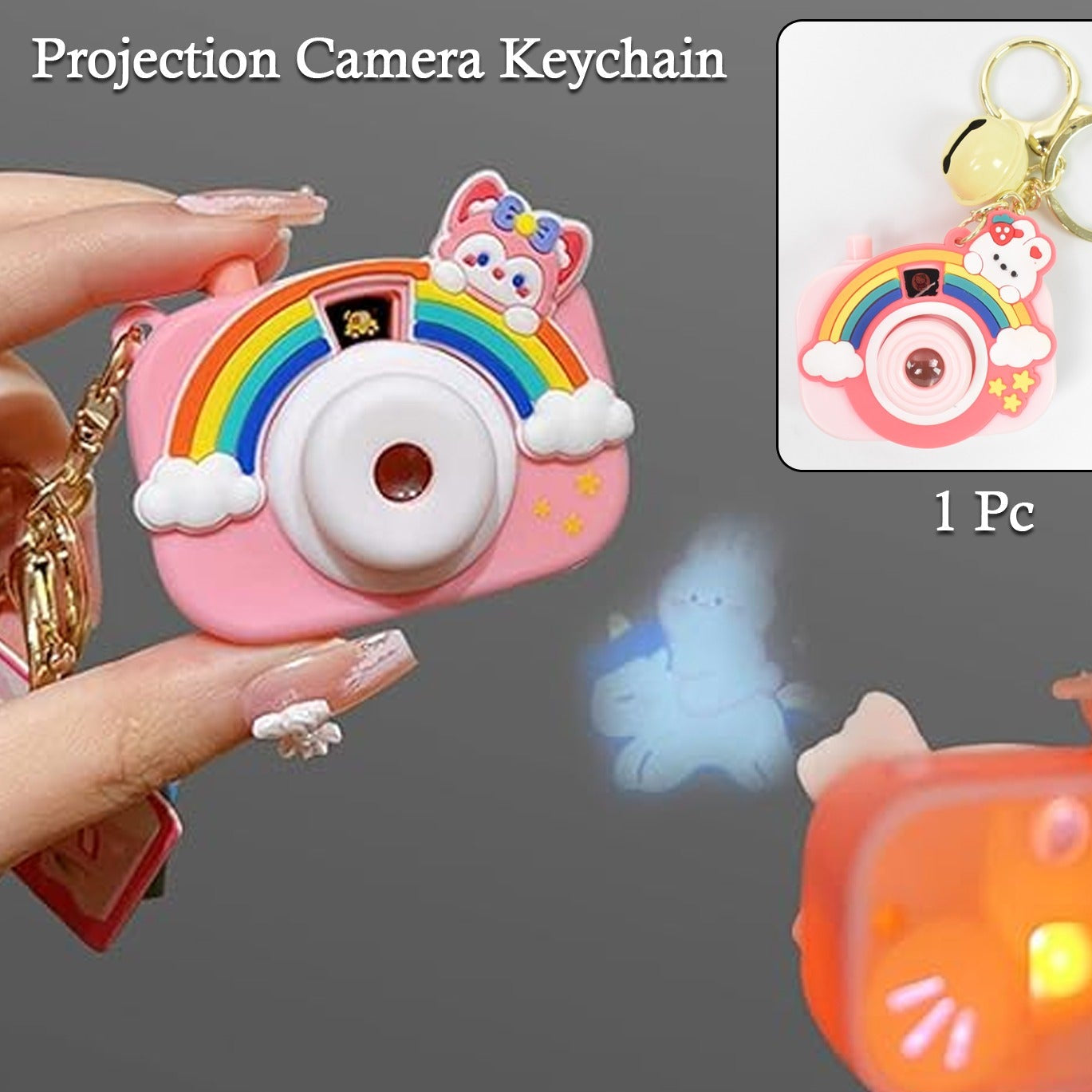 Cute Cartoon Projection Camera Keychain KeyRing for Bags