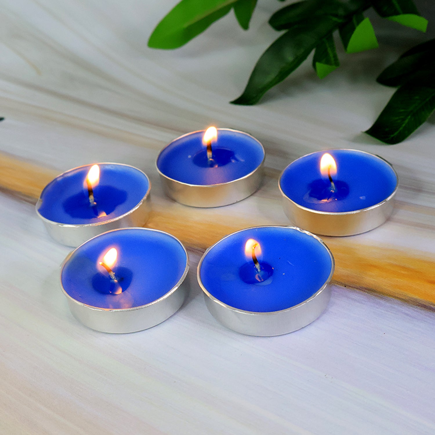 Aesthetics Blue Tea Light Candles – Set of 25 Unscented Wax Candles in Metal Cups