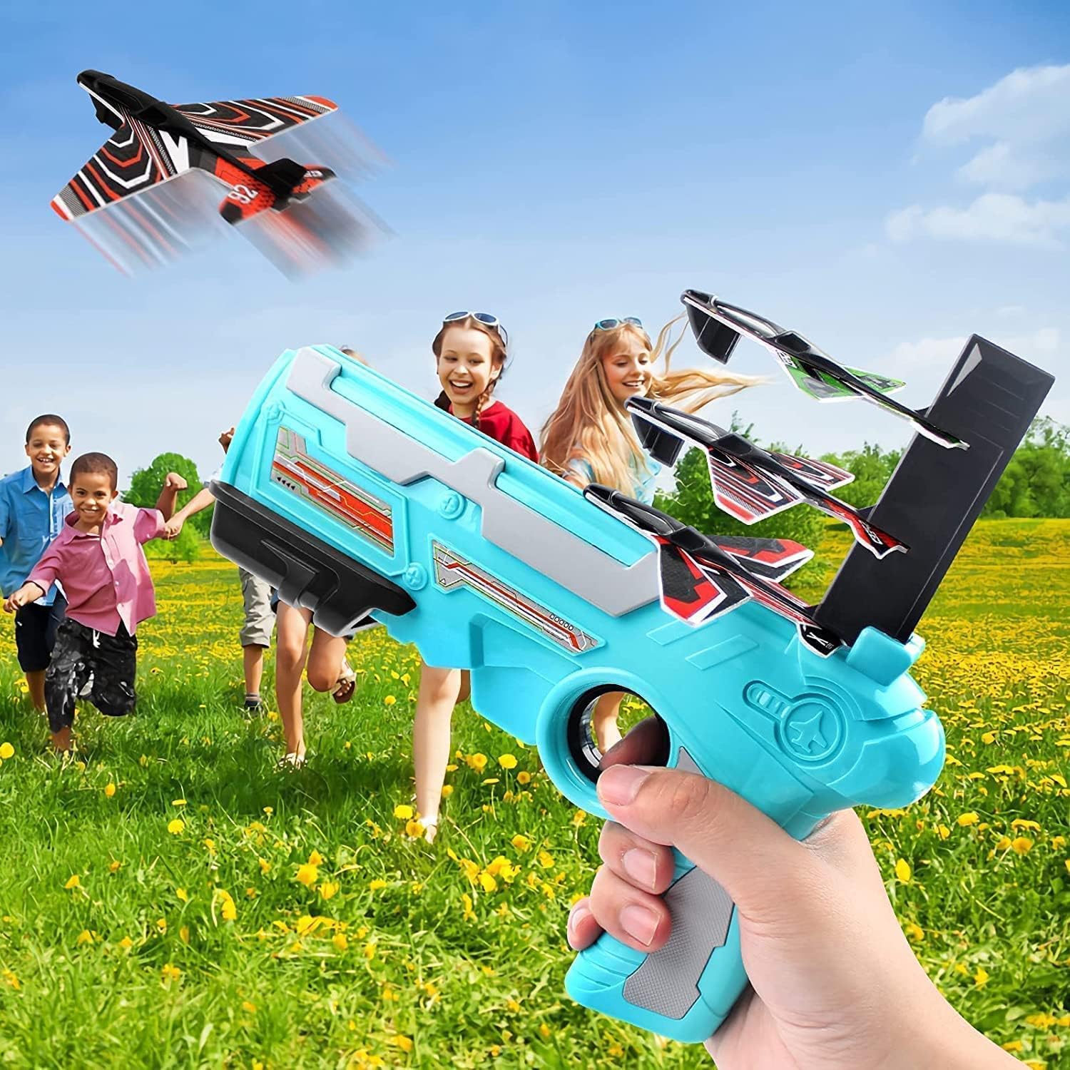 Airplane Launcher Gun Toy with 5 Foam Glider Planes | Outdoor Flying Game Toy for Kids | Air Battle Aeroplane Gun Toy for Boys & Girls