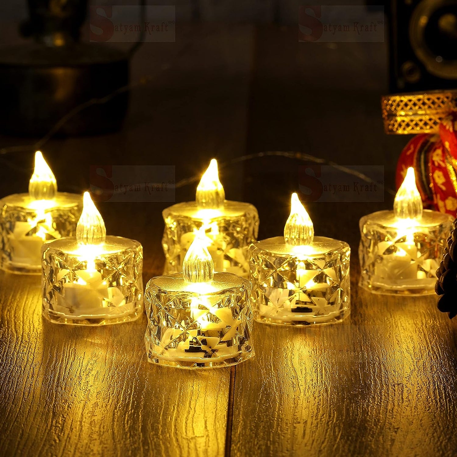 24 Pcs Flameless & Smokeless Acrylic LED Tea Light Candles - Festivals, Gifting & Home Décor