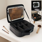 Travel Train Case with Mirror LED Light, 3 Cosmetic Bag Portable Storage