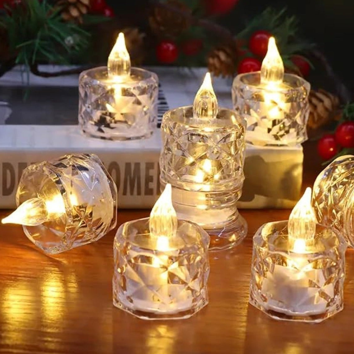 24 Pcs Flameless & Smokeless Acrylic LED Tea Light Candles - Festivals, Gifting & Home Décor