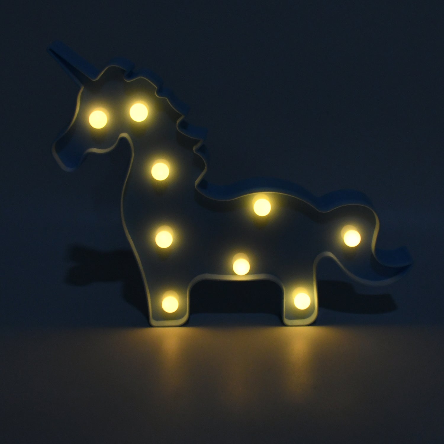 LED Unicorn Night Light – Battery-Operated, Wall-Mountable & Table Decor Lamp in Light Blue