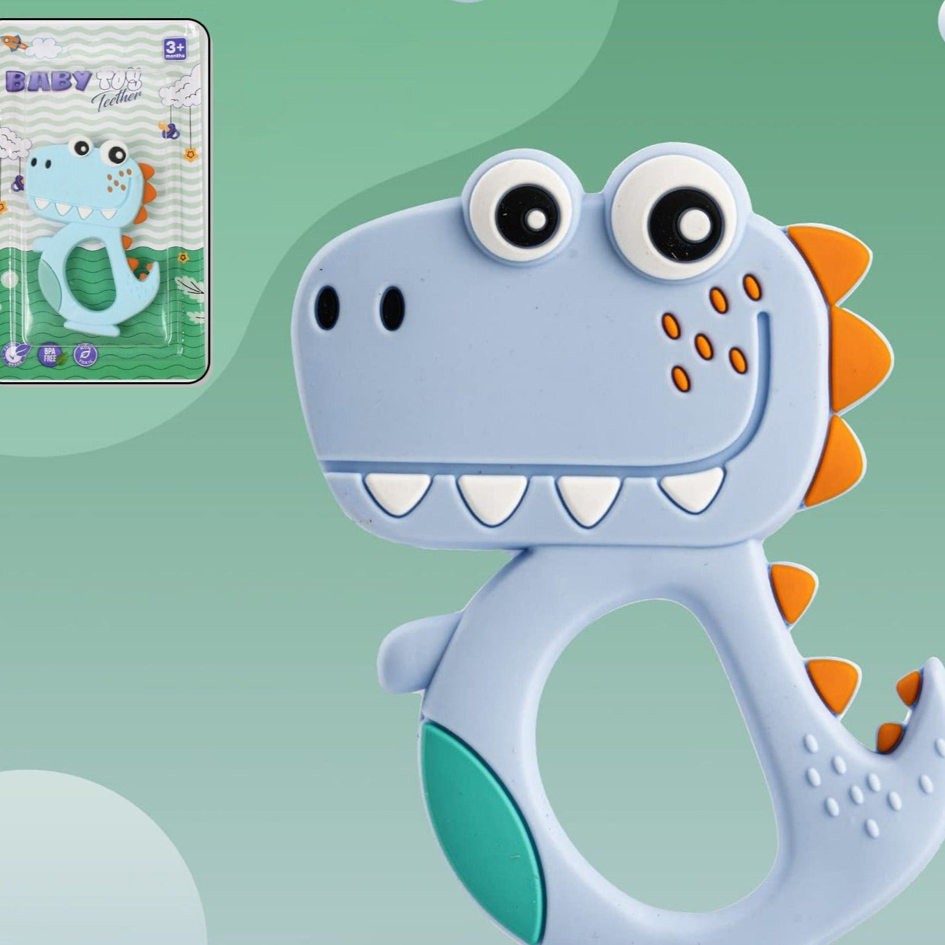 Silicone Dinosaur Teether for Babies – 1 Pc, BPA-Free, Mix Design & Color, Soft & Safe Teething Toy