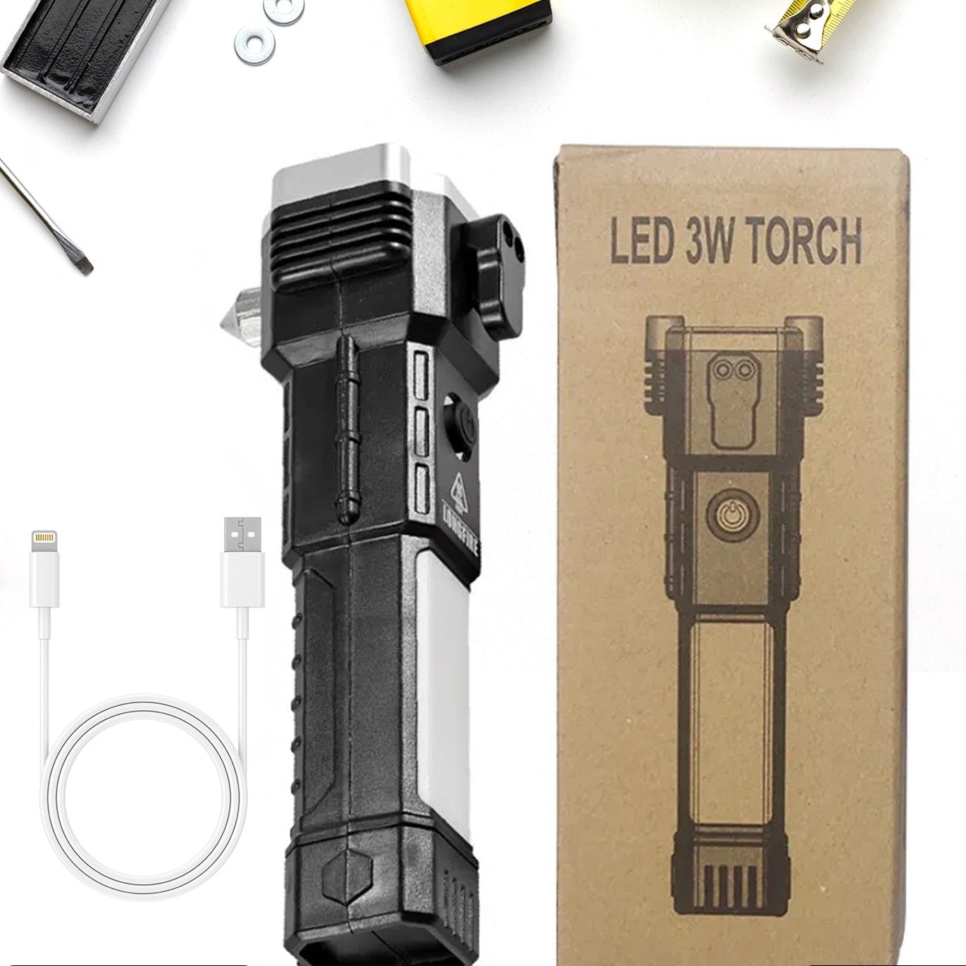 Portable 3W Rechargeable LED Torch – Flashlight Cum Power Bank, High Brightness