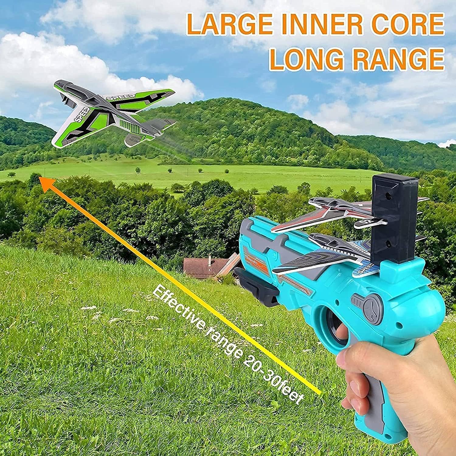 Airplane Launcher Gun Toy with 5 Foam Glider Planes | Outdoor Flying Game Toy for Kids | Air Battle Aeroplane Gun Toy for Boys & Girls